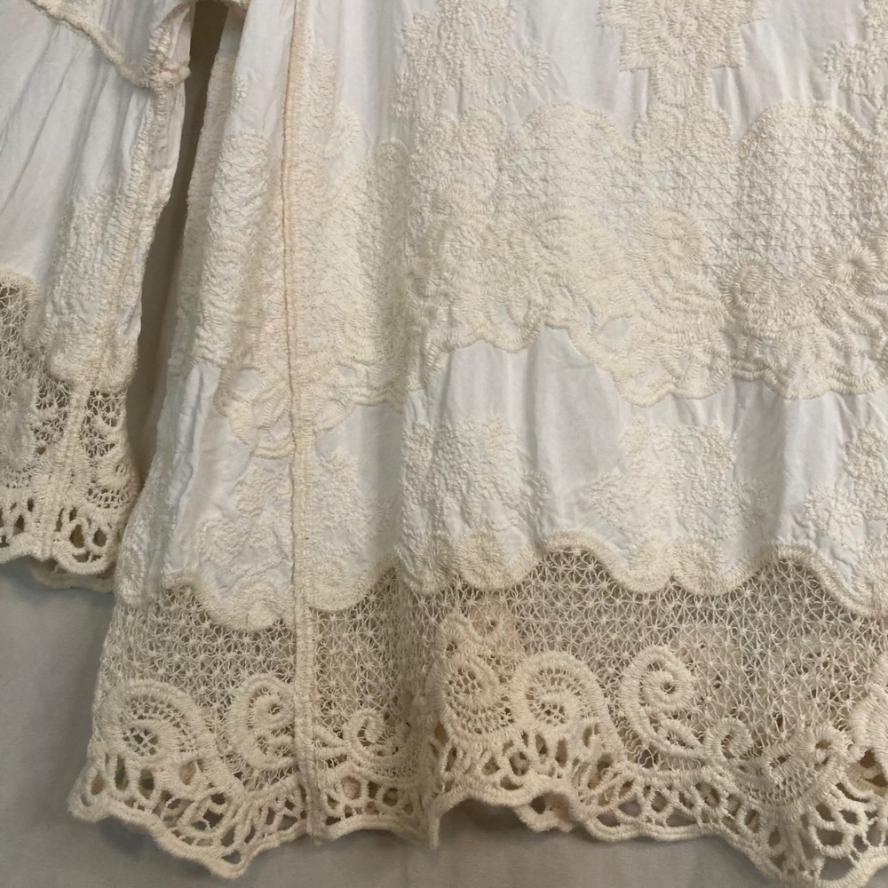 White Boho Lace Embroidered Bell Sleeve Blouse Top Democracy L Fairycore Prairie - Picture 4 of 12